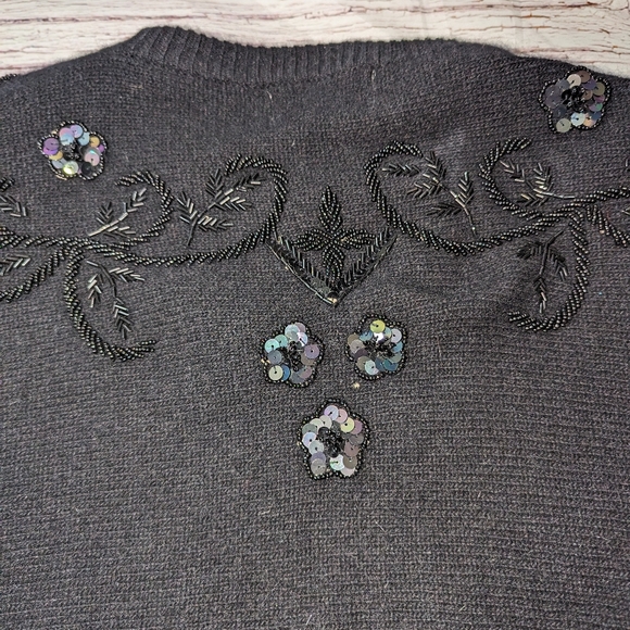 Eugenia by Angenie Lambswool Angora Beaded Sequined Black Sweater Medium Vintage - Picture 9 of 12